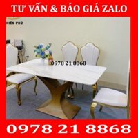 Bàn Ăn Cao Cấp Nhập Khẩu Chân Y Inox Mạ PVD 4 ghế Bọc Da Sang Trọng