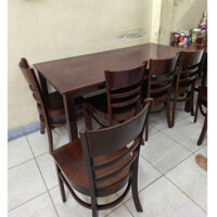 Bàn ăn cơm 6 ghế full gỗ cau su tự nhiên, kích tấc 1m60x80cm - bh 12 tháng