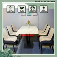 Bàn ăn đá ceramic bóng chân chữ U kết hợp cùng ghế Molly- Bộ bàn ăn mặt đá 6 ghế 8 ghế