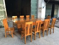 Bàn Ăn Đóng Hộp 10 Ghế Đục Chữ Thọ Cân Gỗ Cẩm Vàng