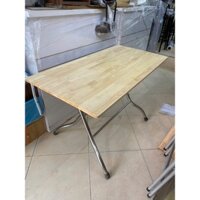 bàn ăn gấp chân i nox mặt gỗ cao su tự nhiên