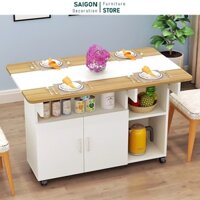 Bàn ăn gấp gọn kèm kệ tủ để đồ và bánh xe thông minh màu sắc sang trọng chắc chắn - SGP286