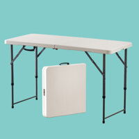 Bàn ăn gấp gọn khung thép điều chỉnh độ cao, Bàn gấp thông minh xếp gọn ngoài trời cho cafe làm việc ban công dã ngoại