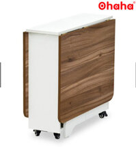 BÀN ĂN GẤP GỌN THÔNG MINH ĐA NĂNG CLUS OHAHA - CÓ BÁNH XEKHÔNG BÁNH XE - BA005 - Trắng Nâu - Có bánh xe