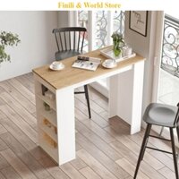Bàn ăn ghế bar kết hợp Finili màu trắng gỗ kèm kệ đựng đồ đa năng FINIL631