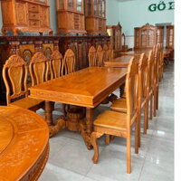 Bàn ăn gỗ gõ 8 ghế vân gỗ đẹp ,bộ bàn ăn chân trụ,bộ bàn ăn vuông cao cấp ( FREESHIP 60 KM )