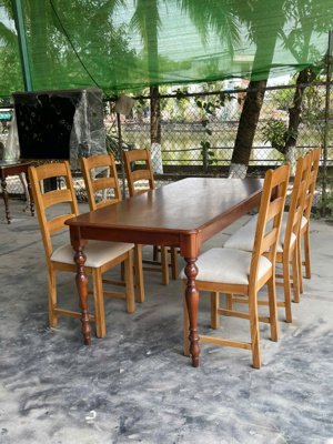 Bàn ăn gỗ sồi 6 ghế 3 nan - 1m6