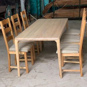 Bàn ăn gỗ sồi 6 ghế 3 nan - 1m6