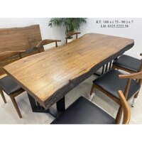 Bàn ăn gỗ tự nhiên, bàn ăn 6 ghế, bàn ăn chân sắt, bàn ghế ăn hiện đại, bàn làm việc văn phòng, bàn làm việc 188 x 90 x7