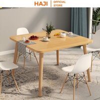 Bàn ăn HAJI cho 4 người bo góc dán cạnh thẩm mỹ an toàn, Bàn làm việc đa năng chân gỗ sồi chắc chắn kiểu dáng hiện đại