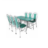 Bàn ăn inox mặt kính 6 ghế loại tốt
