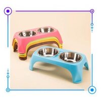 Bàn ăn kèm 2 khay inox đựng thức ăn cho CHÓ MÈO