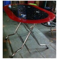 Bàn ăn kính chịu lực Oval màu đỏ