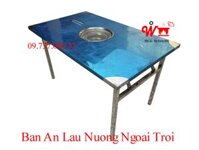 Bàn ăn lẩu nướng chân gập gọn, inox, dùng ngoài trời, vỉa hè, sân vườn