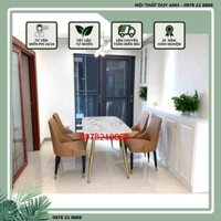 Bàn ăn mặt đá cẩm thạch nhân tạo chân mạ vàng kèm ghế Louis