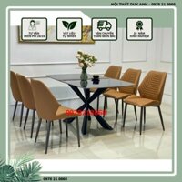 Bàn ăn mặt đá ceramic bóng chân X kết hợp cùng ghế Otis - Bộ bàn ăn 4 ghế 6 ghế 8 ghế
