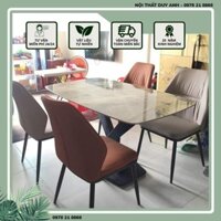 Bàn ăn mặt đá ceramic bóng chân chữ X kết hợp cùng ghế Kevin - Bộ bàn ăn mặt đá nhập khẩu 4 ghế 6 ghế 8 ghế giá rẻ