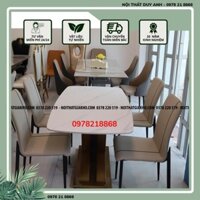 Bàn ăn mặt đá ceramic bóng chân IL kết hợp cùng ghế Vertical- Bàn ăn chân inox mạ PVD