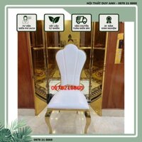 Bàn ăn mặt đá ceramic bóng chân Chanel tròn kết hợp cùng ghế Hoa Mai- Bộ bàn ghế tân cổ điển