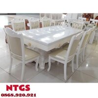 Bàn Ăn Mặt Đá Giả Cẩm Thạch Trắng 8 Ghế BA015