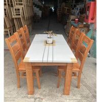 Bàn ăn mặt đá gỗ sồi nga, 6 ghế hàng chuẩn xuất khẩu 1m6. ( FREESHI