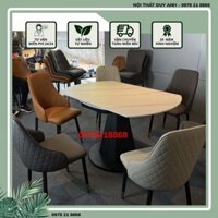 Bàn ăn mặt đá phiến tròn xoay kết hợp cùng ghế Louis- Bộ bàn ăn thông minh 6 ghế