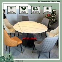 Bàn ăn mặt đá phiến tròn xoay kết hợp cùng ghế Louis- Bộ bàn ăn thông minh 6 ghế