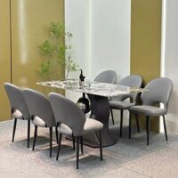 Bàn ăn mặt đá vi tinh thể, 6 ghế da nhập khẩu cao cấp – SP6873