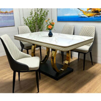 Bàn ăn nhập khẩu cao cấp, chân inox mạ vàng. Mặt bàn đá cẩm thạch