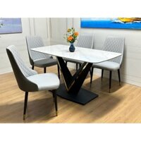 Bàn ăn nhập khẩu cao cấp chân V, mặt đá ceramic chống thấm, chống ố