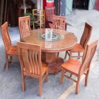 Bàn ăn sồi tròn mâm xoay