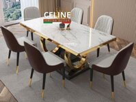 Bàn ăn tân cổ viền vàng đá Ceramic Celine C35 - Bàn ăn đá Ceramic - KenSOFA.vn