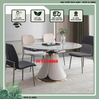Bàn ăn thông minh mặt đá ceramic bóng tròn xoay thành hình chữ nhật kết hợp cùng ghế Adora