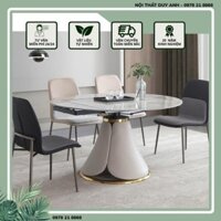 Bàn ăn thông minh mặt đá ceramic bóng tròn xoay thành hình chữ nhật kết hợp cùng ghế Adora