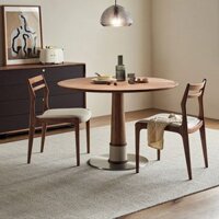 Bàn Ăn Tròn Gỗ Nguyên Khối Gỗ Óc Chó Phong Cách Trung Cổ, Gia Dụng Đơn Giản, Bàn Đàm Phán Inox Phong Cách Chuồn Chuồn Tr