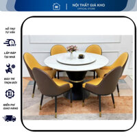 Bàn ăn tròn mâm xoay 2 mặt đá ceramic bóng kết hợp cùng ghế Monet - Bộ bàn ăn 6 ghế