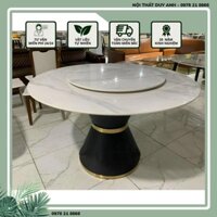 Bàn ăn tròn mâm xoay 2 mặt đá ceramic bóng