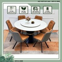 Bàn ăn tròn mâm xoay 2 mặt đá kết hợp cùng ghế Eyes- Bộ bàn ăn thông minh 6 ghế 8 ghế giá rẻ