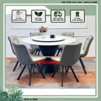 Bàn ăn tròn mâm xoay 2 mặt đá kết hợp cùng ghế Eyes- Bộ bàn ăn thông minh 6 ghế 8 ghế giá rẻ