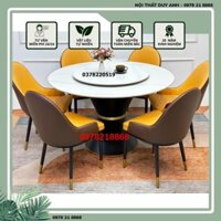 Bàn ăn tròn mâm xoay 2 mặt đá ceramic bóng kết hợp cùng ghế Monet - Bộ bàn ăn 6 ghế