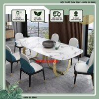 Bàn ăn vuông chân inox mạ PVD, nhập khẩu, cao cấp, dáng chân 2 vành tròn cánh khế