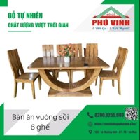 Bàn Ăn Vuông, Sồi, Chân Chữ C - 8 x 16 ( Ghế 3 Lá )