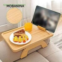 Bàn bên MOBANINA, Tre có giá đỡ điện thoại xoay Bàn khay Sofa, Kẹp hình chữ nhật trên Lazy Susan sắp xếp cho trà cà phê
