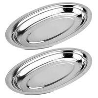 Bán buôn 2 Đĩa hình bầu dục bằng thép không gỉ Đĩa cá hấp Khay ăn nhẹ (Bạc)