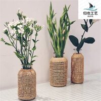 Bán buôn bình hoa khô thủy tinh dệt bằng rơm phong cách Nhật Bản bình sáng tạo cho cây thủy canh trang trí nhà CZBL