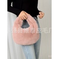 Bán buôn túi xách nữ thời trang đơn giản mùa thu đông, túi xách giả lông thỏ Rex, túi đeo chéo, túi nhồi bông