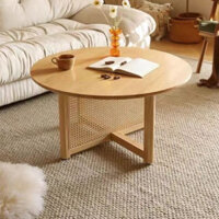 Bàn cà phê mây gỗ nguyên khối Nhật Bản Bàn sofa tròn phòng khách đơn giản - HIN Decor - HIN Decor