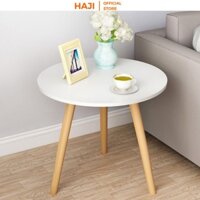 Bàn cafe HAJI chân gỗ sồi cao cấp chắc chắn chống trầy sàn, Bàn trà hình tròn bo góc dán cạnh tinh tế phù hợp mọi ghế 50