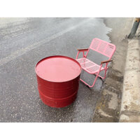 Bàn cafe thùng phuy sắt :  Rộng 60cm, cao 45cm, sắt sơn tĩnh điện