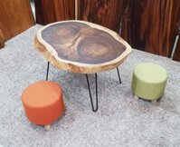 Bàn cafe tròn gỗ chân sắt nghệ thuật